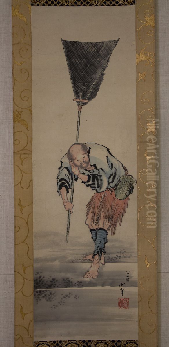 Fisherman Oil Painting by Katsushika Hokusai