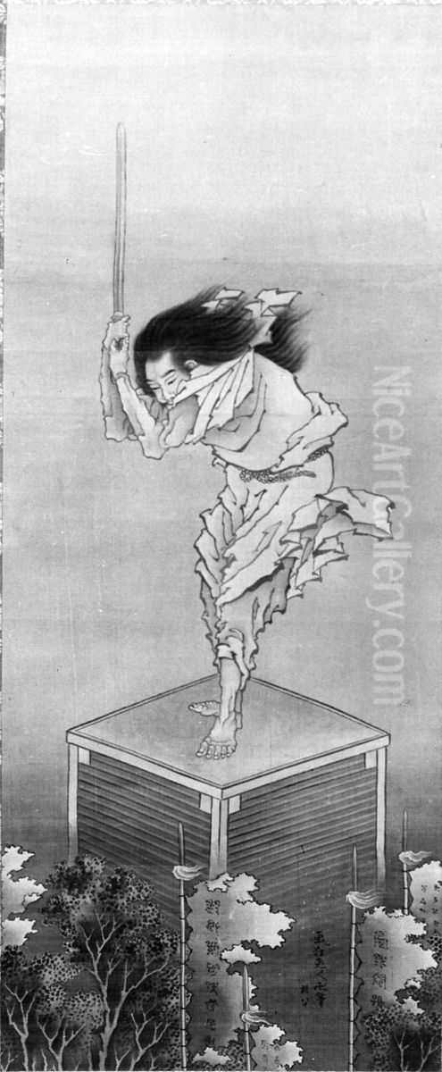 Sword Dancer Oil Painting by Katsushika Hokusai