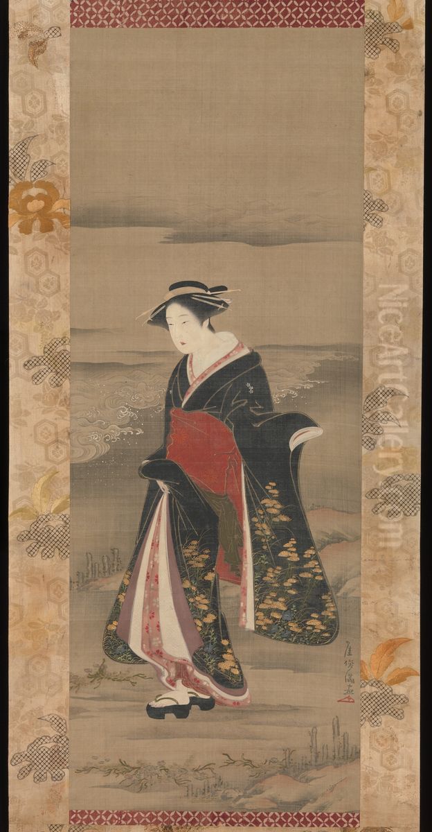 Beauty by the Shore Oil Painting by Kubo Shunman