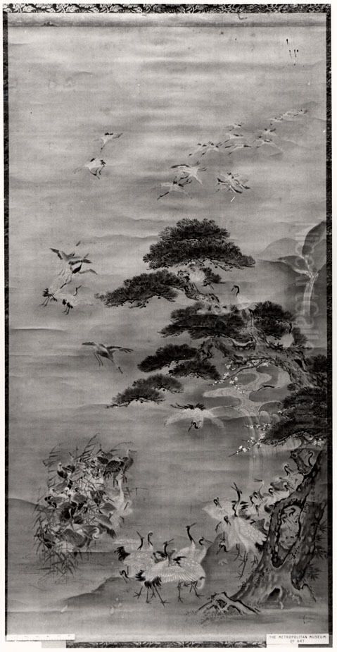 Flock of Cranes Oil Painting by Kano Tanshin