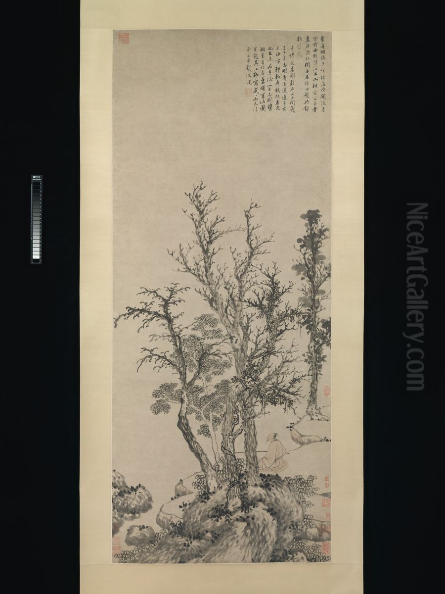 ming  chen zhou  qiu lin xian diao tu  zhou Oil Painting by Shen Zhou