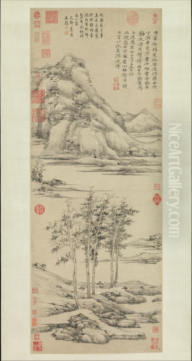 Woods and Valleys of Mount Yu Oil Painting by Ni Zan