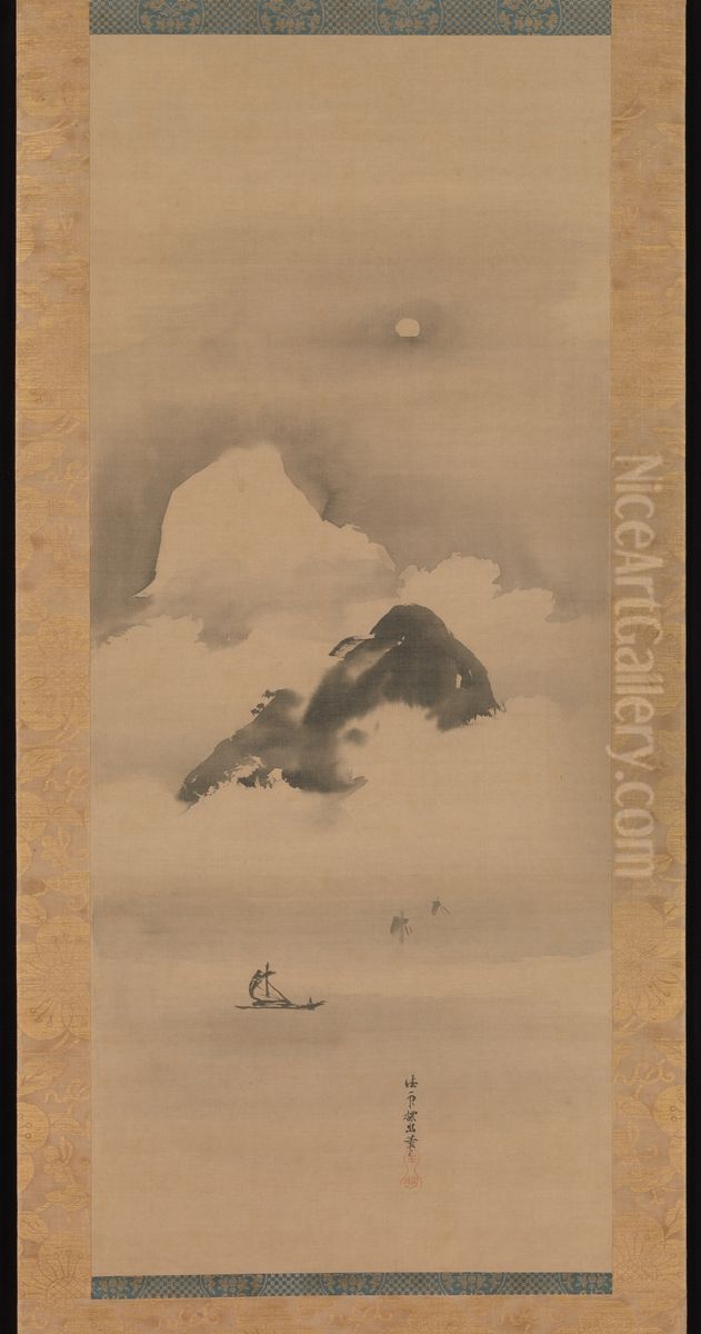 yue ye shan shui tu Oil Painting by Kano Tan'yu