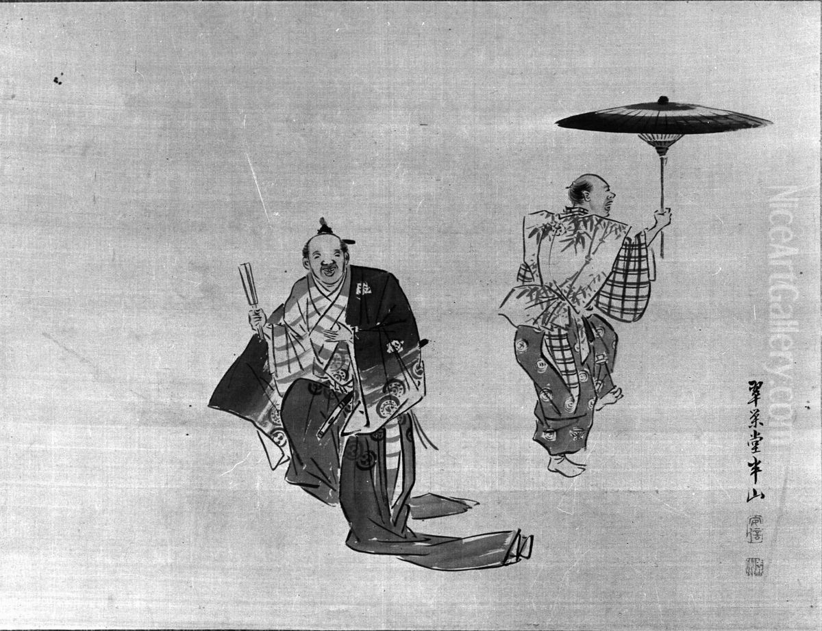 Kyogen Performers Oil Painting by Ikaku Kawada
