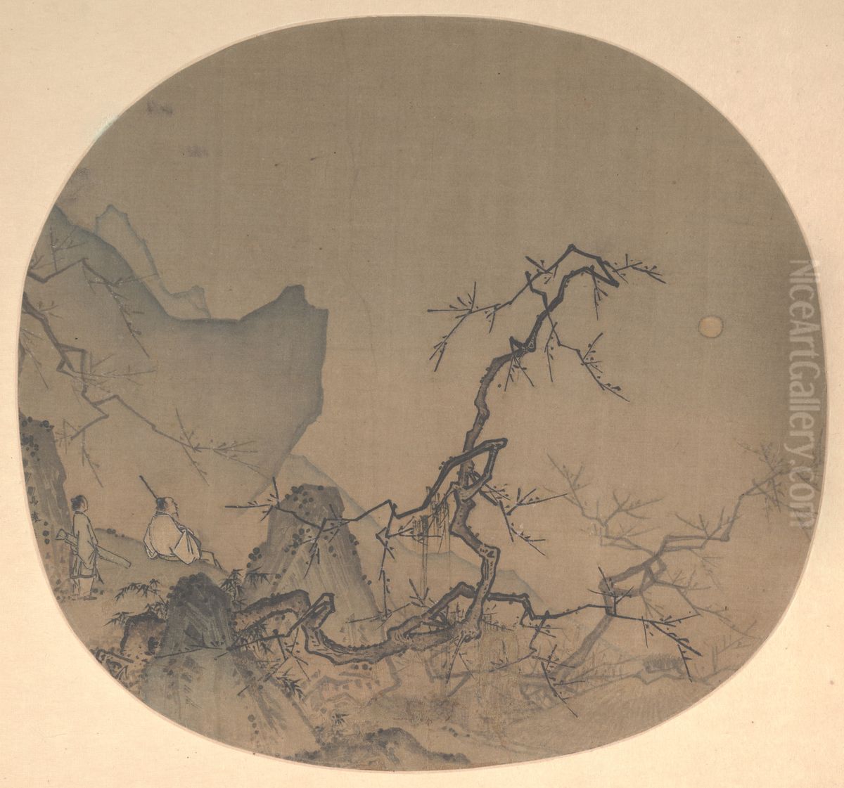 Viewing plum blossoms by moonlight Oil Painting by Ma Yuan