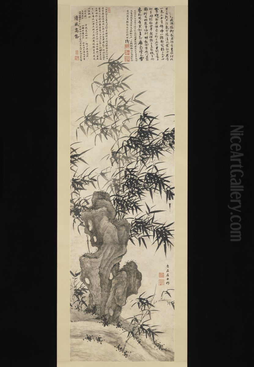 Bamboo in Wind Oil Painting by Xia Chang