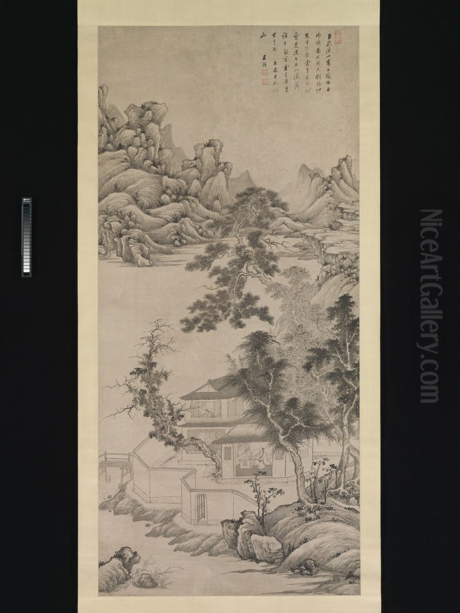 Lofty Scholar among Streams and Mountains, in the manner of Juran Oil Painting by Wang Jian