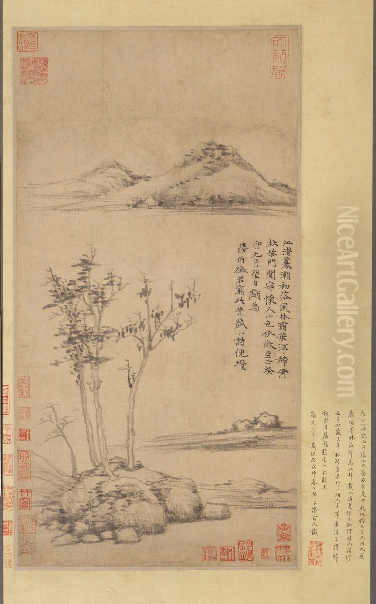 Wind among the Trees on the Riverbank Oil Painting by Ni Zan