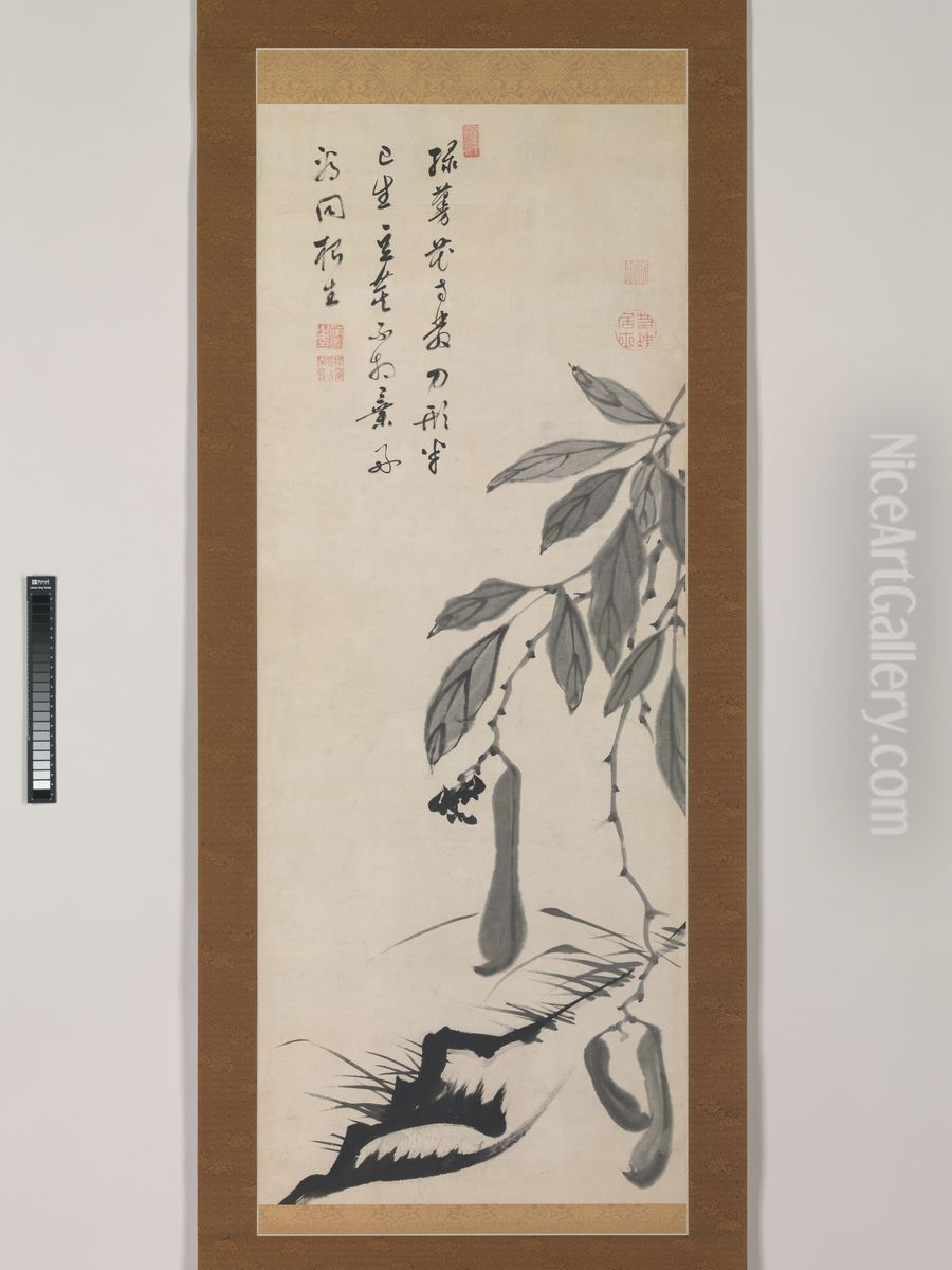 Bean Vine Oil Painting by Ito Jakuchu
