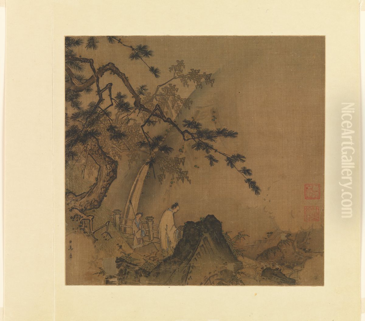 Scholar viewing a waterfall Oil Painting by Ma Yuan