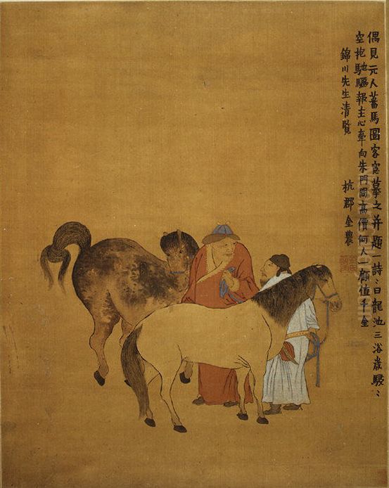Grooms and Foreign Horses Oil Painting by Jin Nong