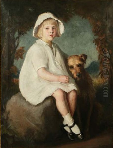 Portrait of girl with dog Oil Painting by William McGregor Paxton