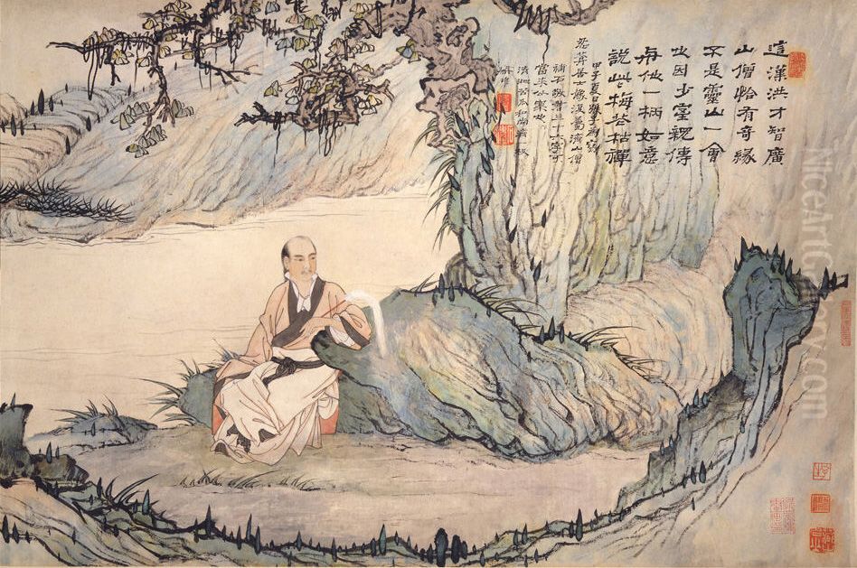 qing  shi tao (zhu ruo ji), zhang zi wei  ren an ju shi xiang  juan Oil Painting by Shitao Daoji