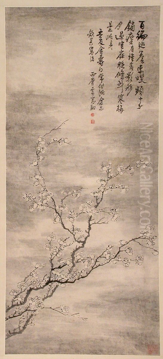 Ink Prunus Oil Painting by Gao Xiang