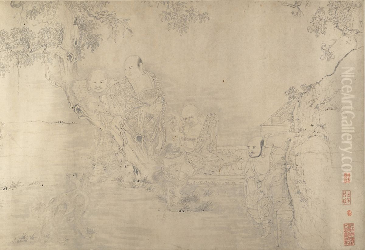 (Copy after) The Sixteen Luohans Oil Painting by Shitao Daoji
