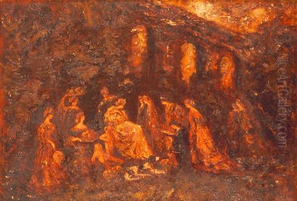 Ladies in Garden Oil Painting by Adolphe Joseph Thomas Monticelli