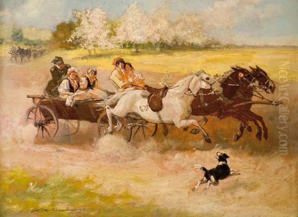 Zaprzeg Na Drodze Oil Painting by Waclaw Chodkowski
