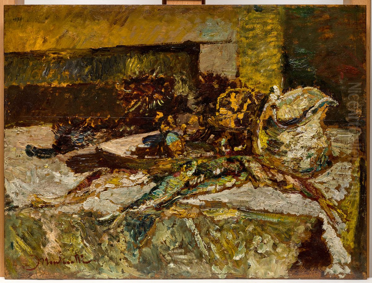 Still Life with Sardines and Sea-Urchins Oil Painting by Adolphe Joseph Thomas Monticelli