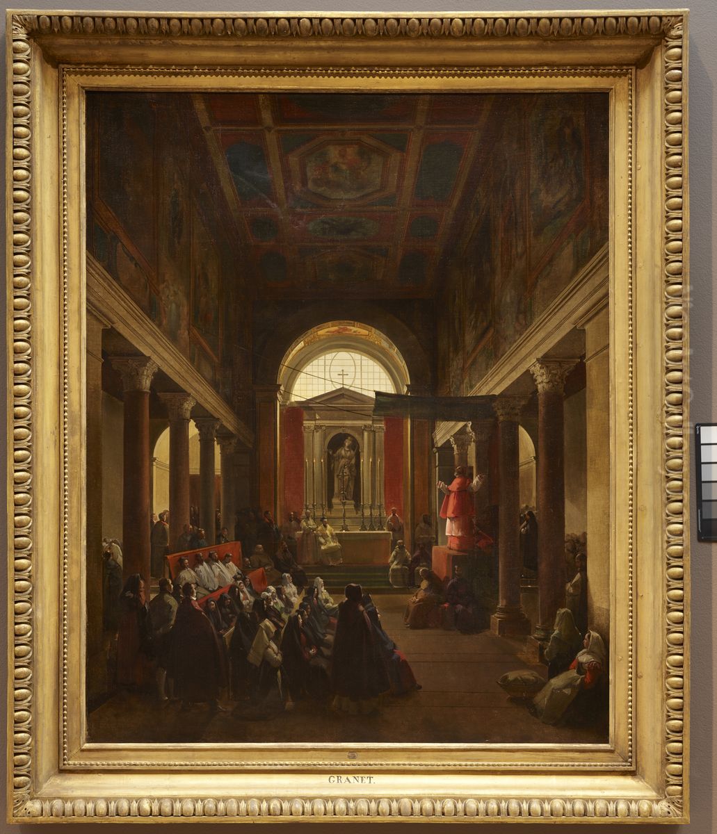 Church Interior (Sermon at Santa Bibiana) Oil Painting by Francois Marius Granet