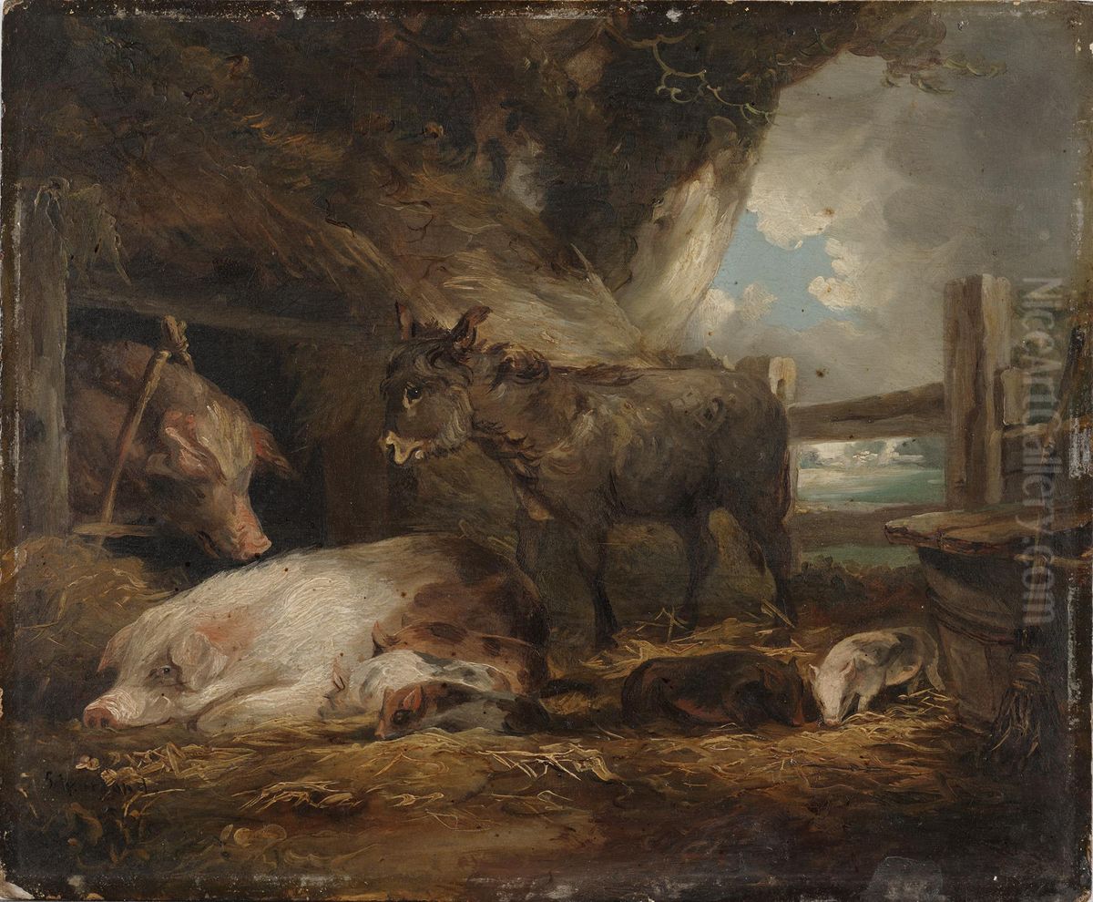 Visit to the Pig Sty Oil Painting by George Morland