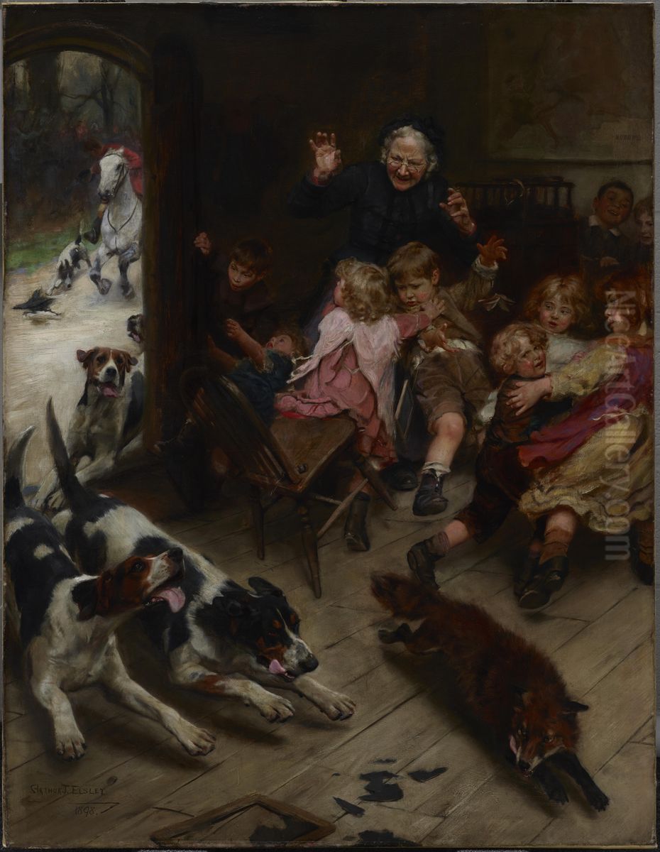 Hard Pressed (Any Port in a Storm/Late for School) Oil Painting by Arthur Elsley