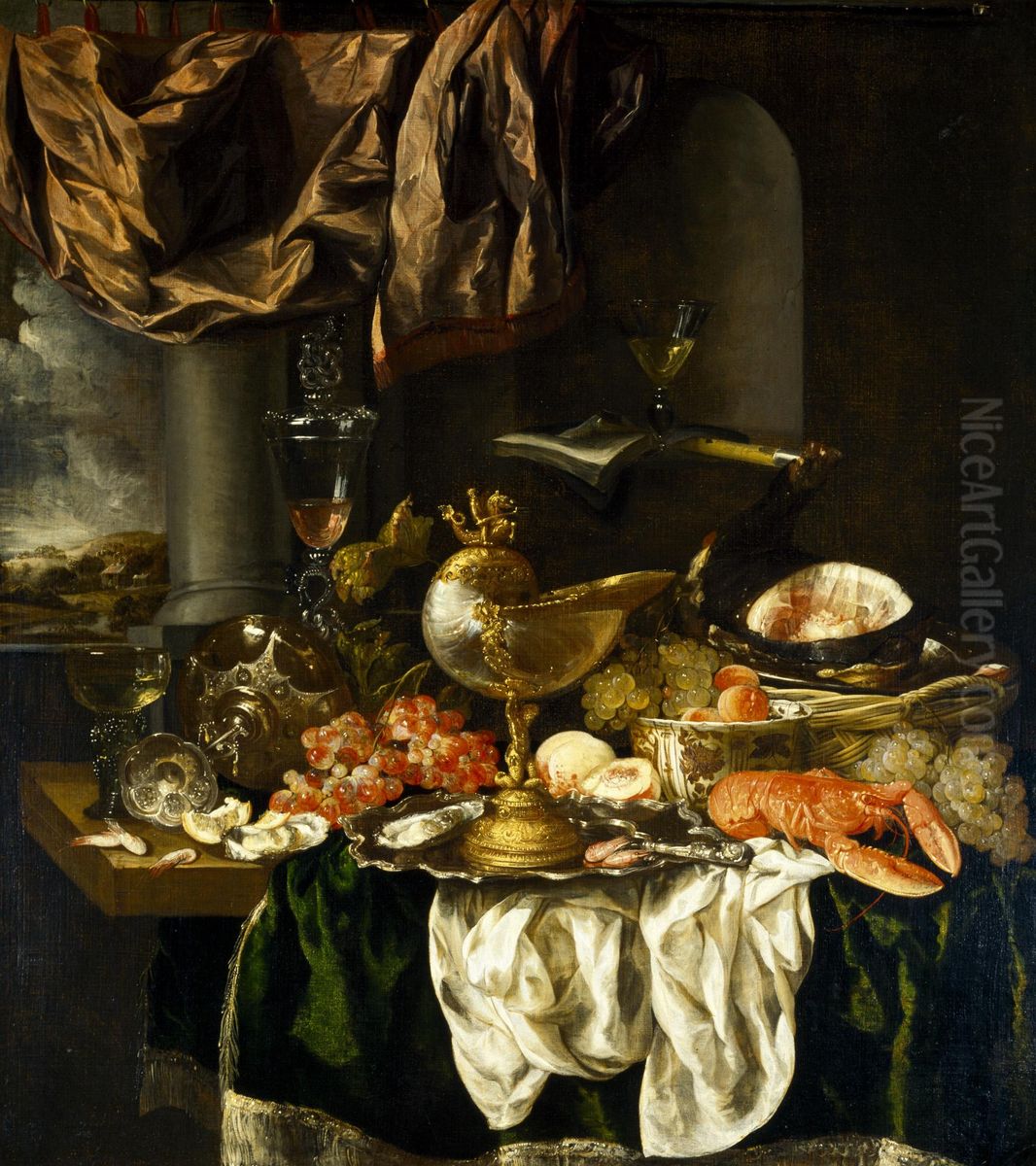 Still Life with Landscape Oil Painting by Abraham Van Beijeren