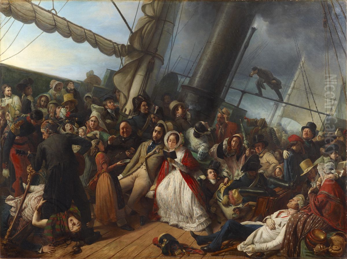 Seasickness at the Ball, on Board an English Corvette Oil Painting by Francois-Auguste Biard