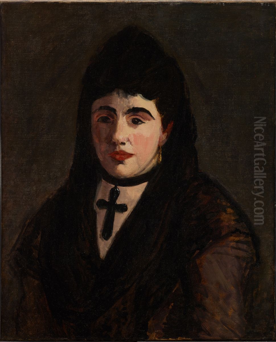 Spanish Woman Wearing a Black Cross Oil Painting by Edouard Manet