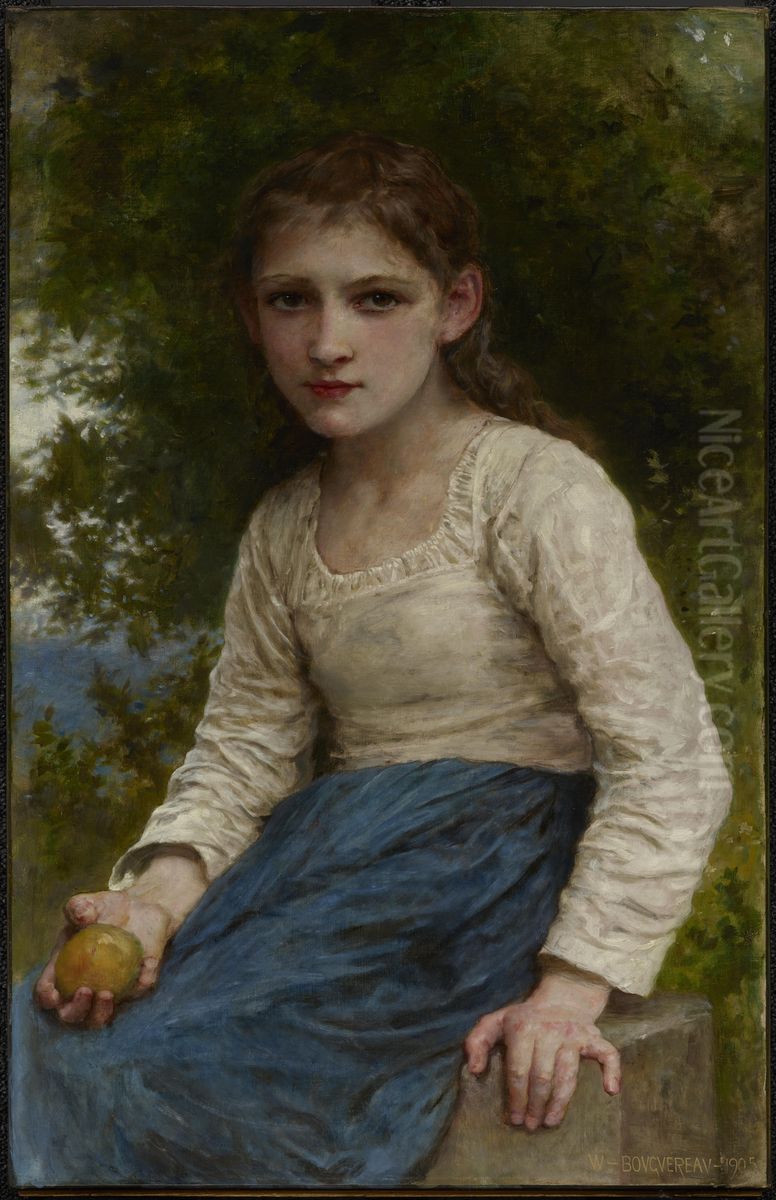 Girl with an Apple Oil Painting by William-Adolphe Bouguereau
