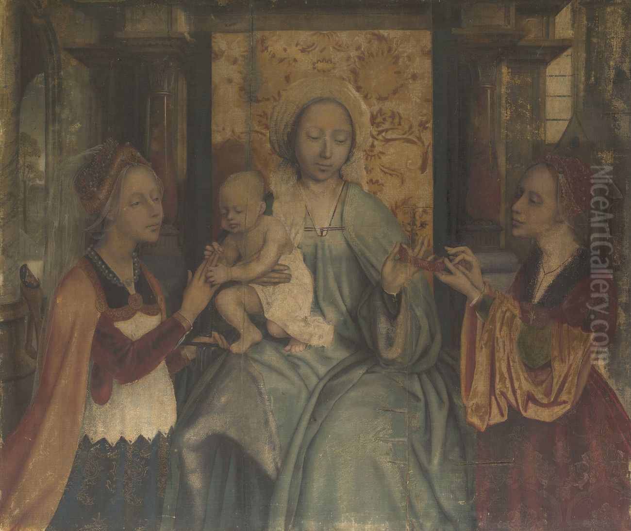 The Virgin and Child with Saints Barbara and Catherine Oil Painting by Quinten Metsys