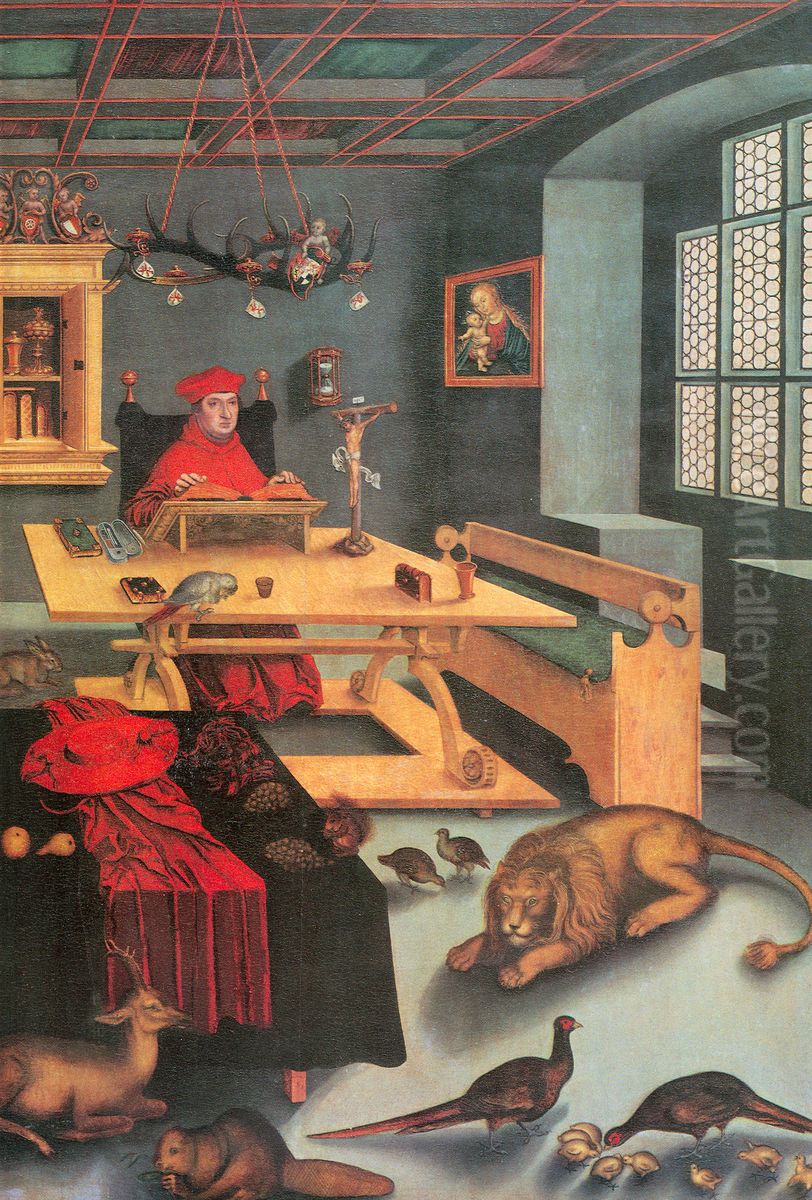 Cardinal Albrecht of Brandenburg as Saint Jerome Oil Painting by Lucas Cranach the Elder