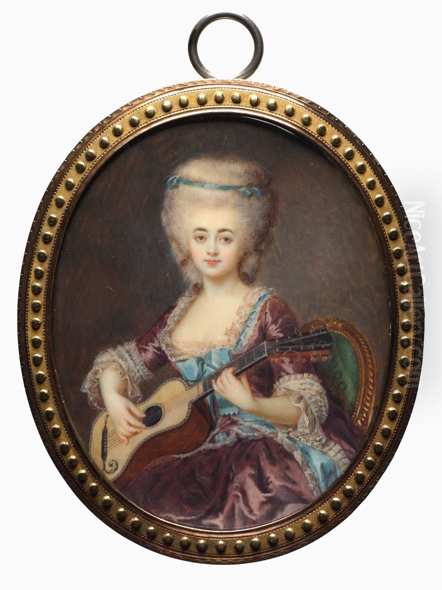 Portrait of a Woman with a Guitar, called Louise D'Aumont, Mazarin, Duchesse d'Aumont Oil Painting by Antoine Vestier
