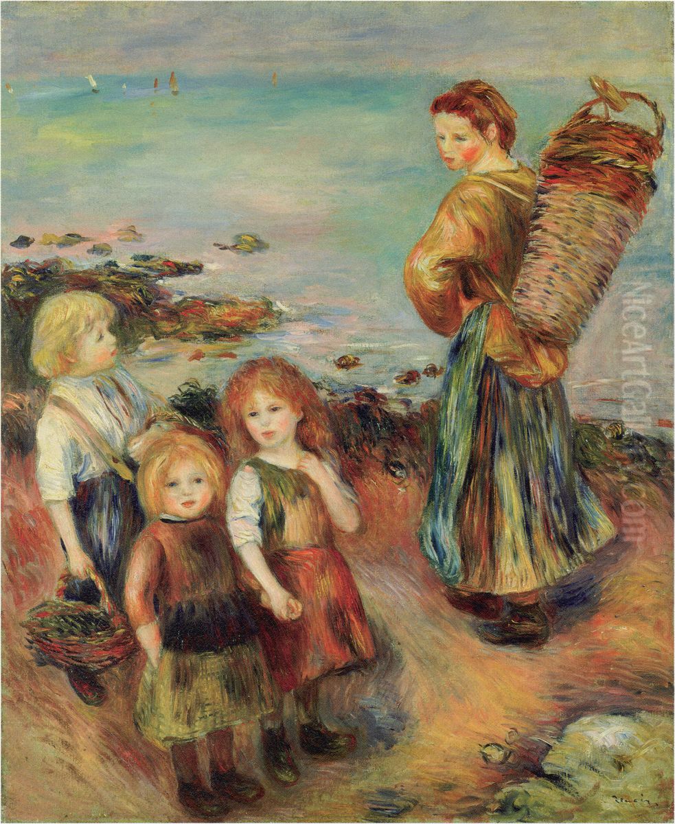 Girls Fishing Mussels Oil Painting by Pierre Auguste Renoir