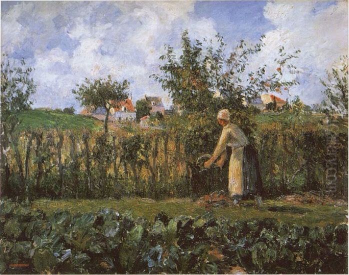 In the vegetable garden Oil Painting by Camille Pissarro