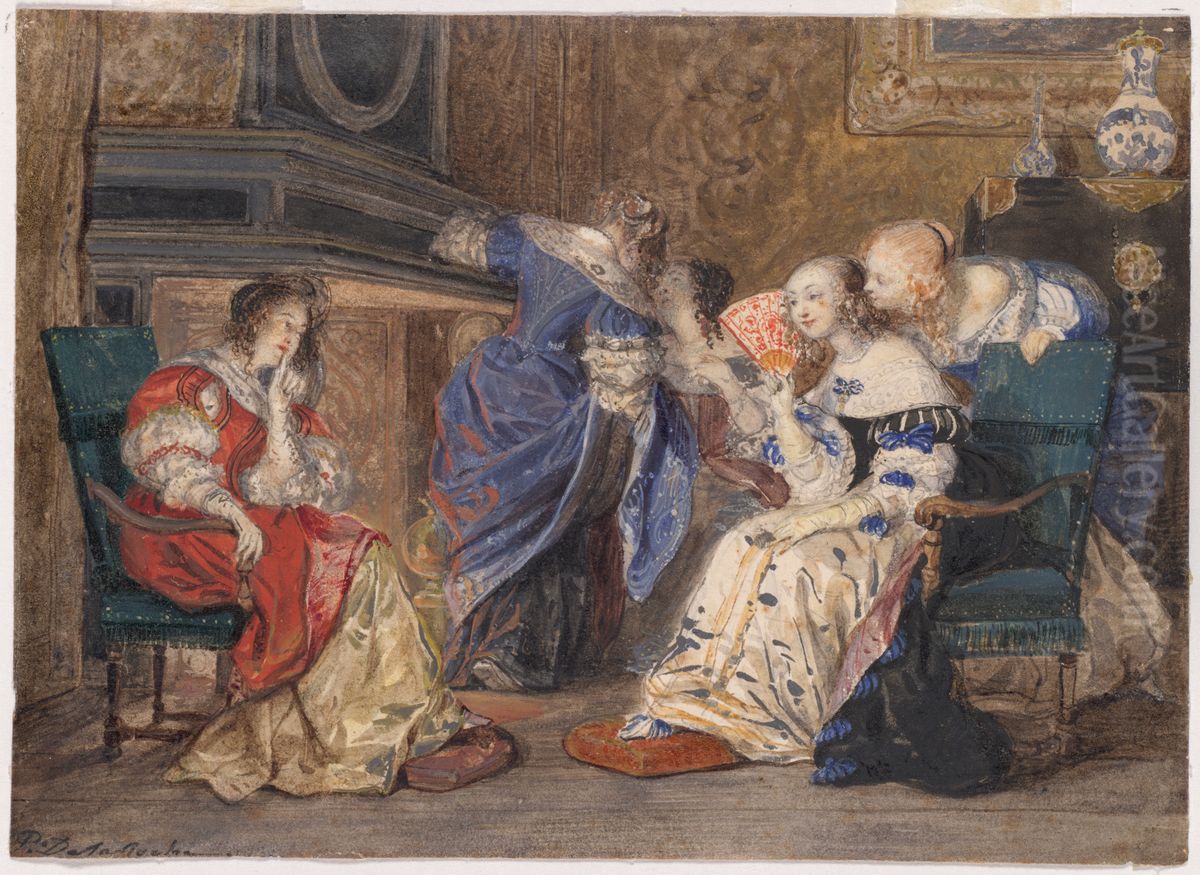Women in an Interior Oil Painting by Paul Delaroche