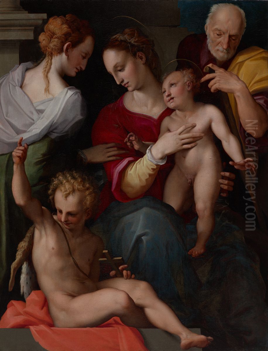 Holy Family with the Mystic Marriage of Saint Catherine Oil Painting by Maso da San Friano