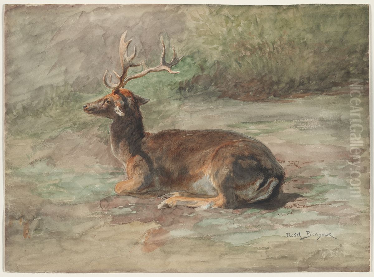 Cerf couche Oil Painting by Rosa Bonheur