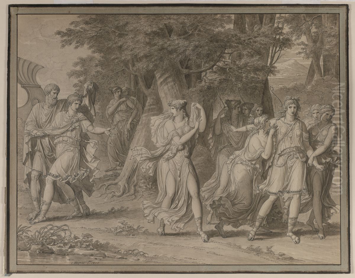 Telemachus, Urged by Mentor, Leaving the Island of Calypso Oil Painting by Charles Meynier