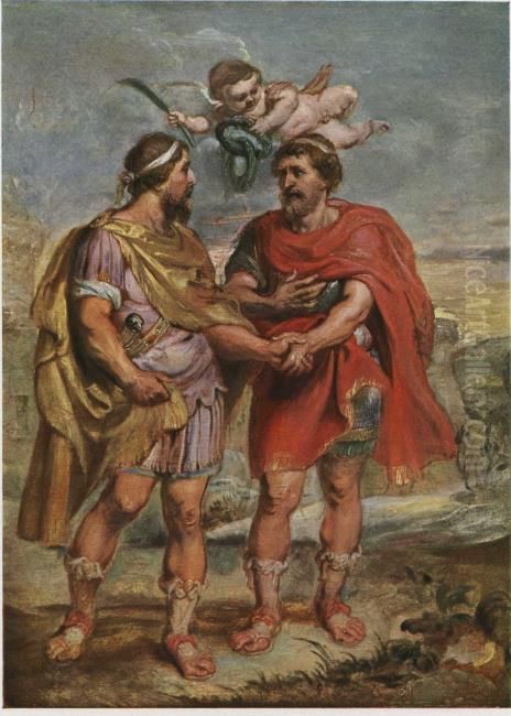 Reconciliation of Romulus and Titus Tatius Oil Painting by (studio of) Rubens, Peter Paul