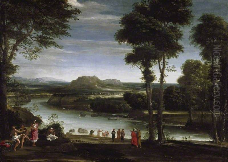 Landscape with Saint John Baptising Oil Painting by Domenico Zampieri (Domenichino)