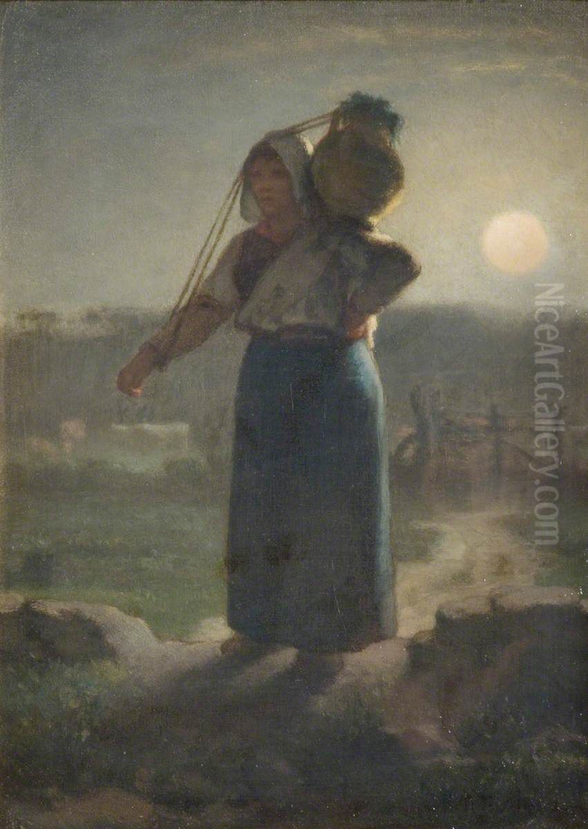 A Milkmaid Oil Painting by Jean-Francois Millet