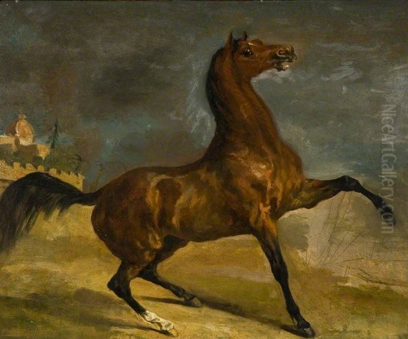 A Horse in a Landscape Oil Painting by Alfred De Dreux