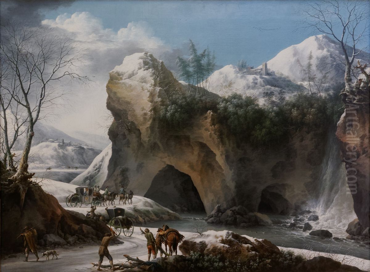 Paysage montagneux sous la neige avec diligence Oil Painting by Francesco Foschi