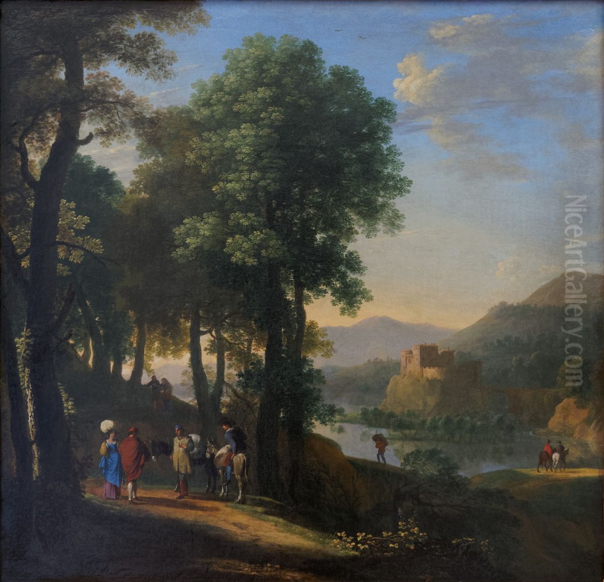Paysage ; effet du soir Oil Painting by Herman Van Swanevelt