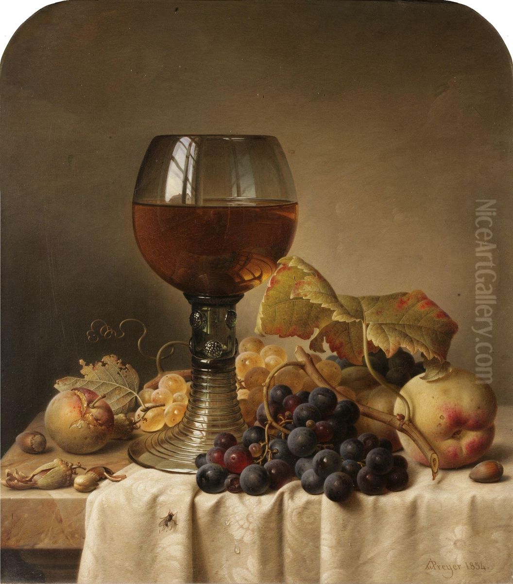 Fruchte und Romer Oil Painting by Johann Wilhelm Preyer