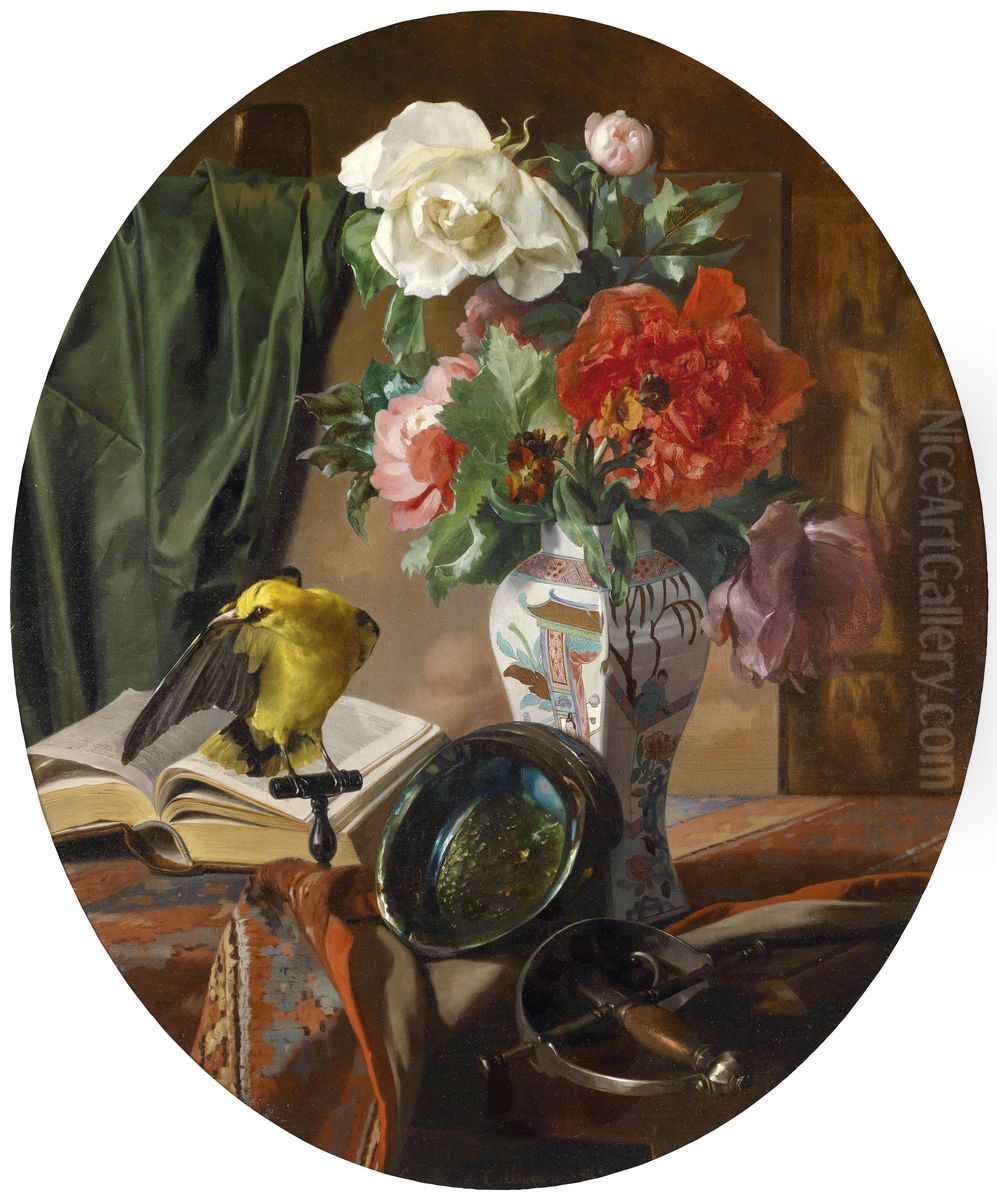 Stillleben mit Blumen in einer chinesischen Vase Oil Painting by Edmond Collignon