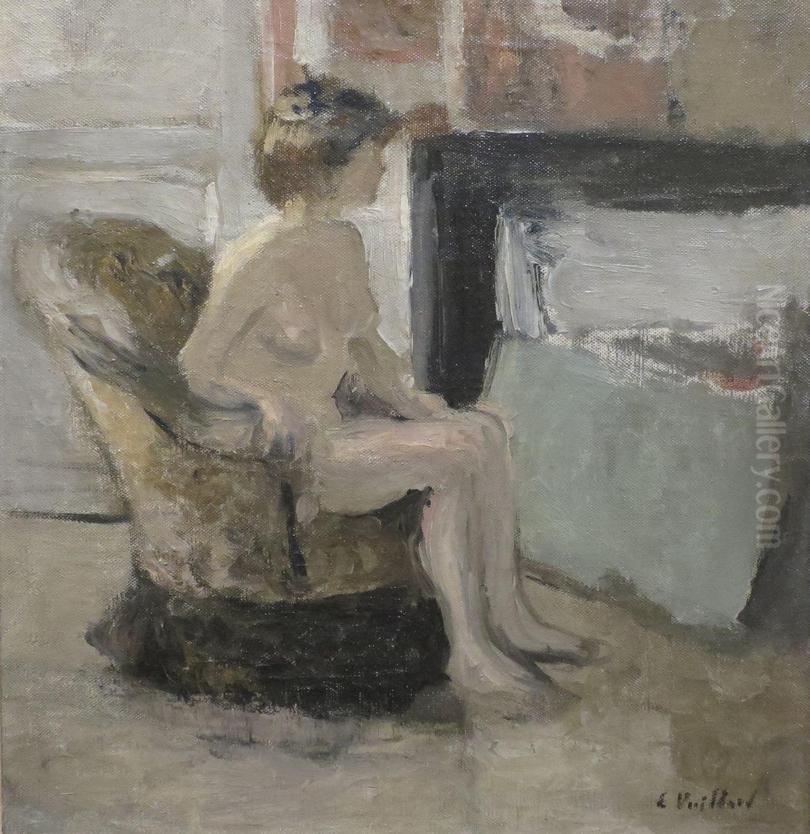Nude Seated before a Fireplace Oil Painting by Jean-Edouard Vuillard