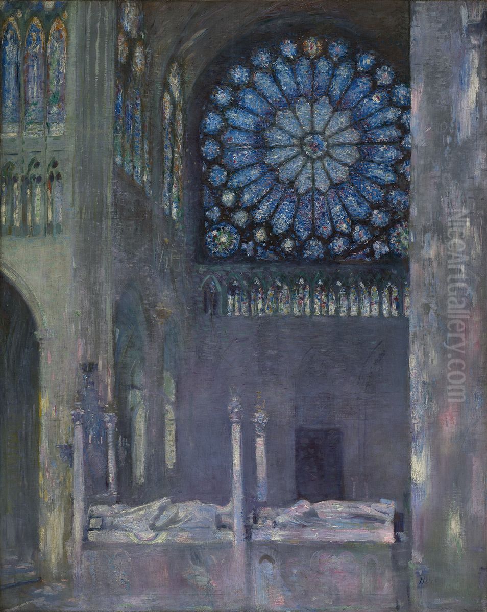The Interior of the Abbey Church of Saint Denis Oil Painting by Charles Jacque