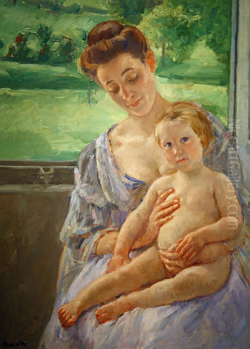 Mother and Child in the Conservatory Oil Painting by Mary Cassatt