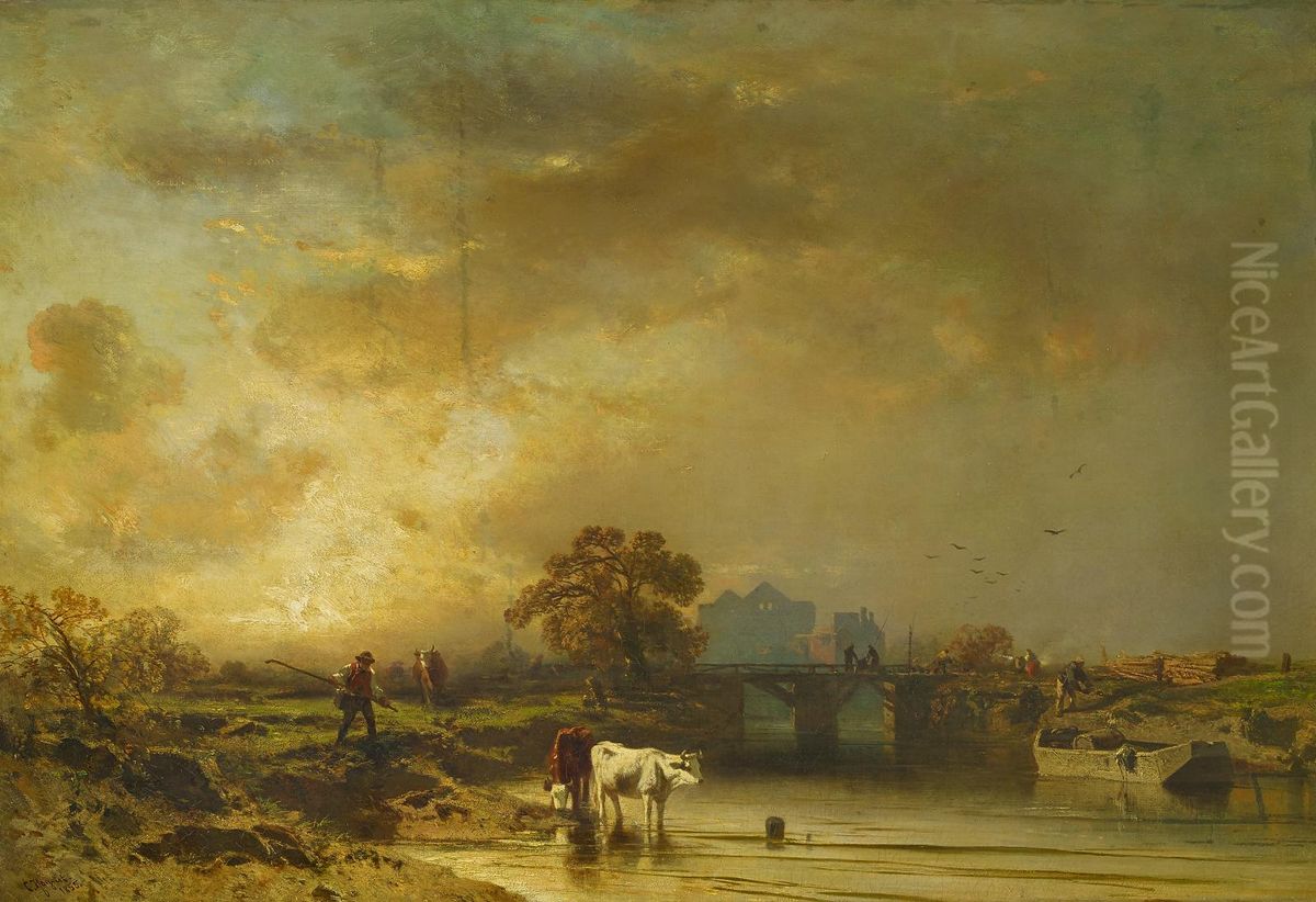 French river landscape Oil Painting by Charles Hoguet